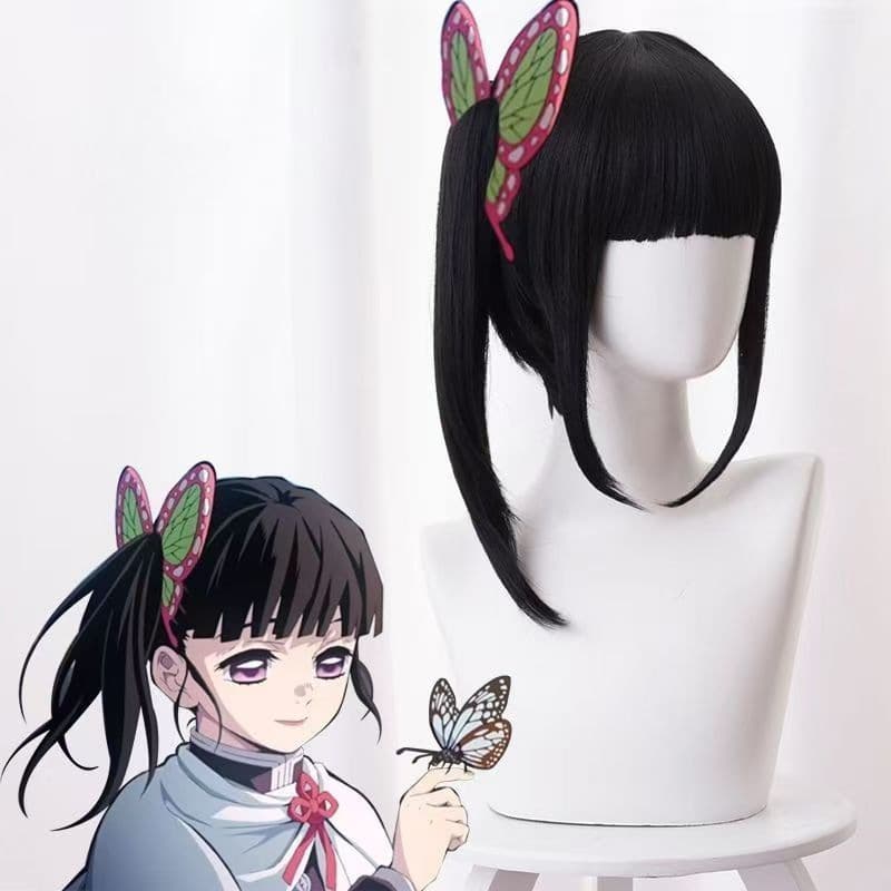 Demon Slayer Kanao Tsuyuri Cosplay Wig, Natural Black Short Straight Hair, Realistic Scalp Anime Wig