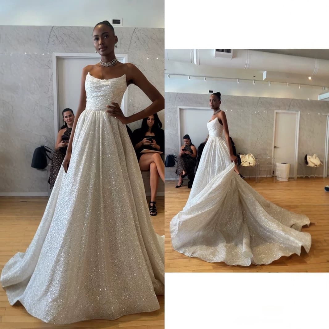 Wedding Dresses Sparkly Strapless A-Line Train Wedding Dress Factory Direct Drop Shipping