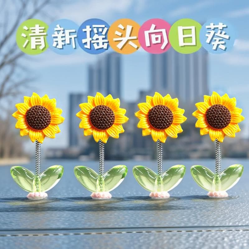 Sunflower Car Ornament Viral Creative Cute Nodding Fresh Flower Car Dashboard Rearview Mirror Decoration
