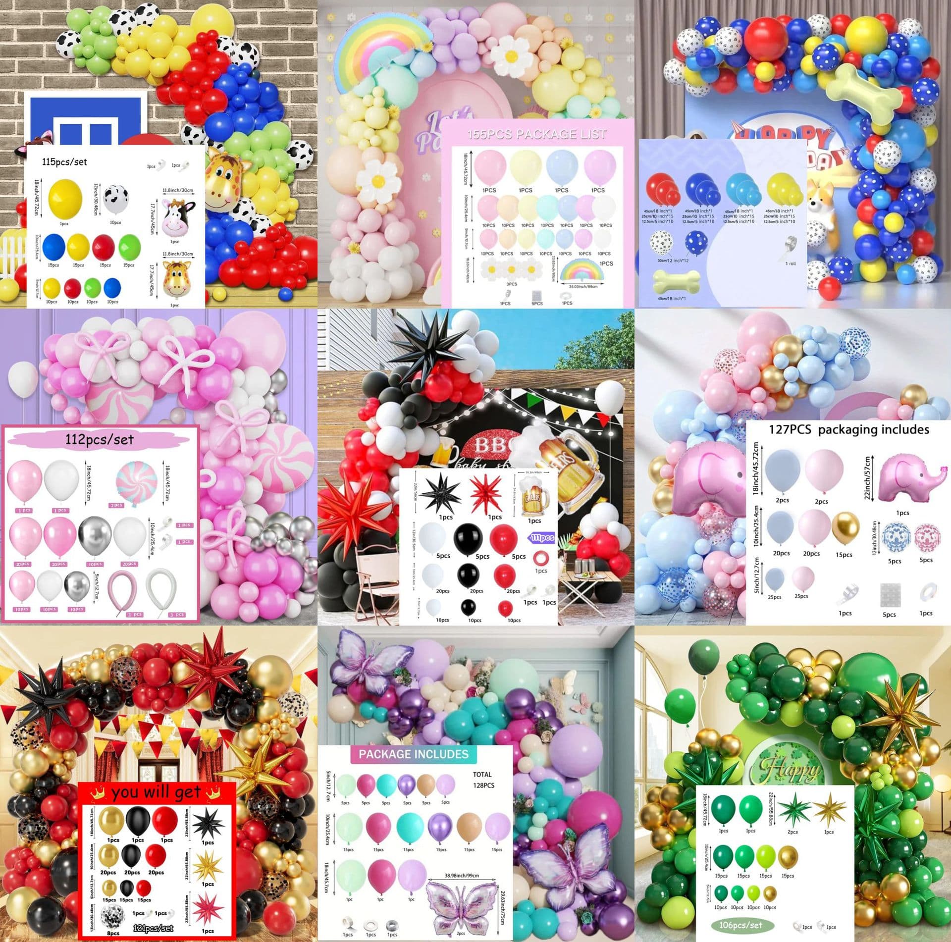 Cross-border Birthday Balloon Chain Background Wall Decoration Scene Atmosphere Setup Balloon Cartoon Shape Balloon Set