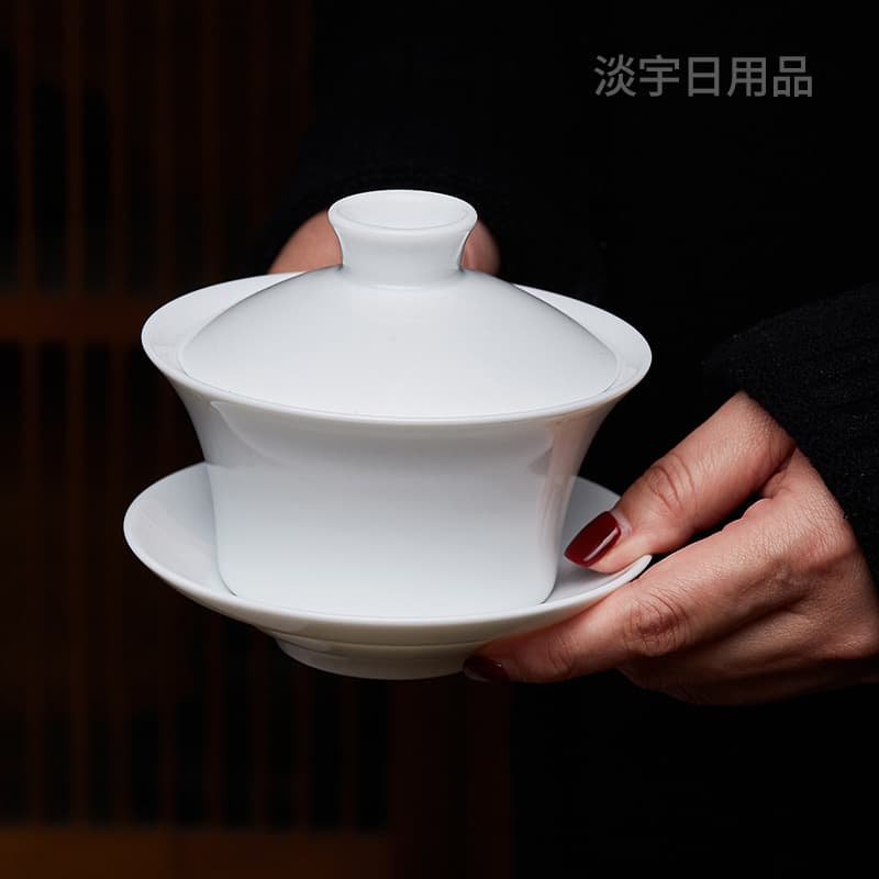 [Event Free Shipping] Ceramic Tea Set Three-Talent Lidded Bowl, Pure White Tea Brewing Bowl, Worship Tea, Small/Medium/Large White Porcelain for Home Use