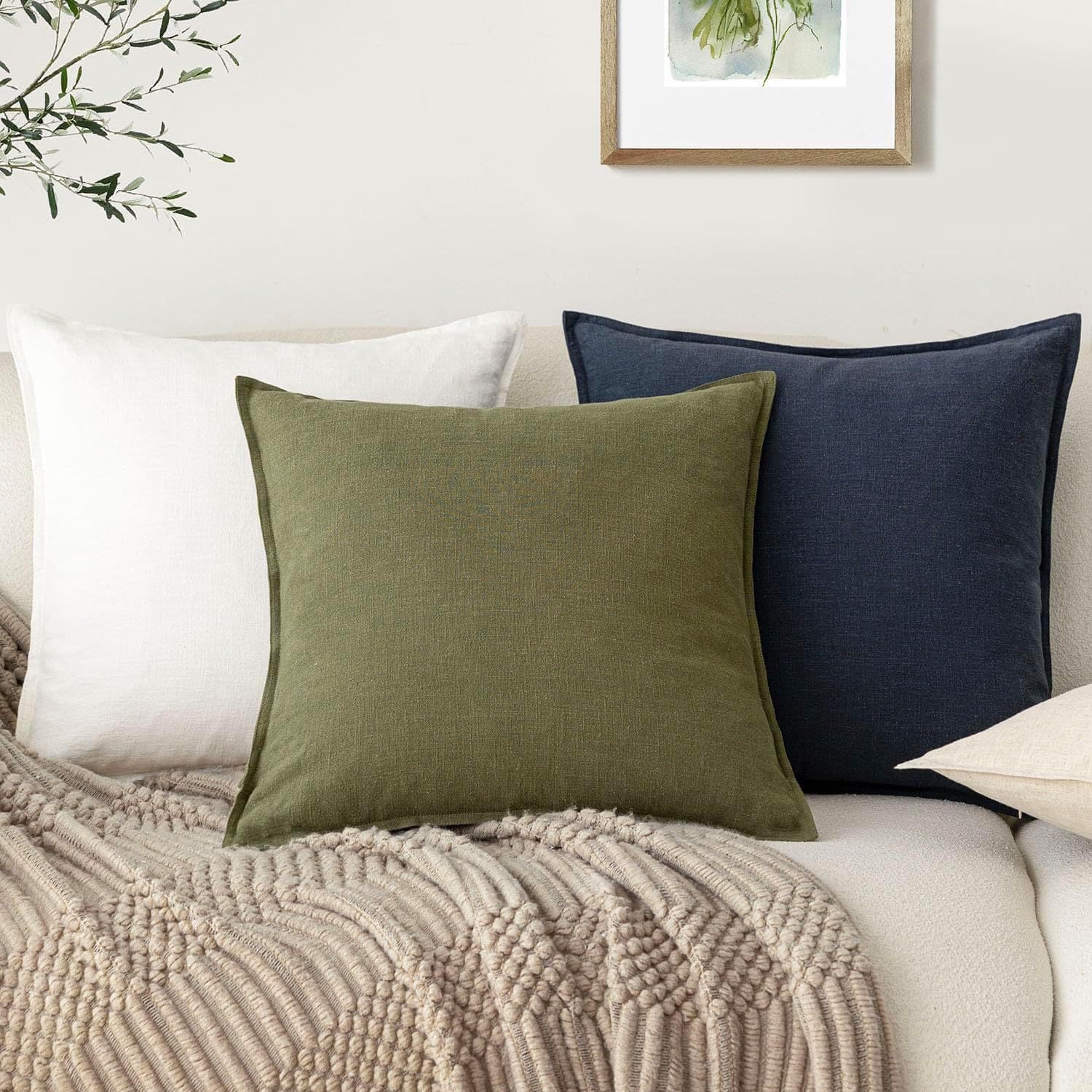 2026 Spring/Summer Amazon Boho Washed Cotton Wide Edge Solid Throw Pillow Cover for Living Room Sofa Bedroom