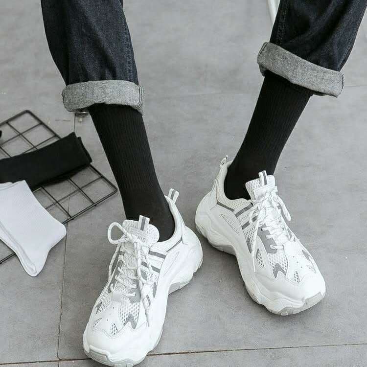 Cotton Socks Women Korean Style Mid-Calf Long Socks Trendy Socks Ins Solid Color Unisex Sports Socks Couple Men Socks