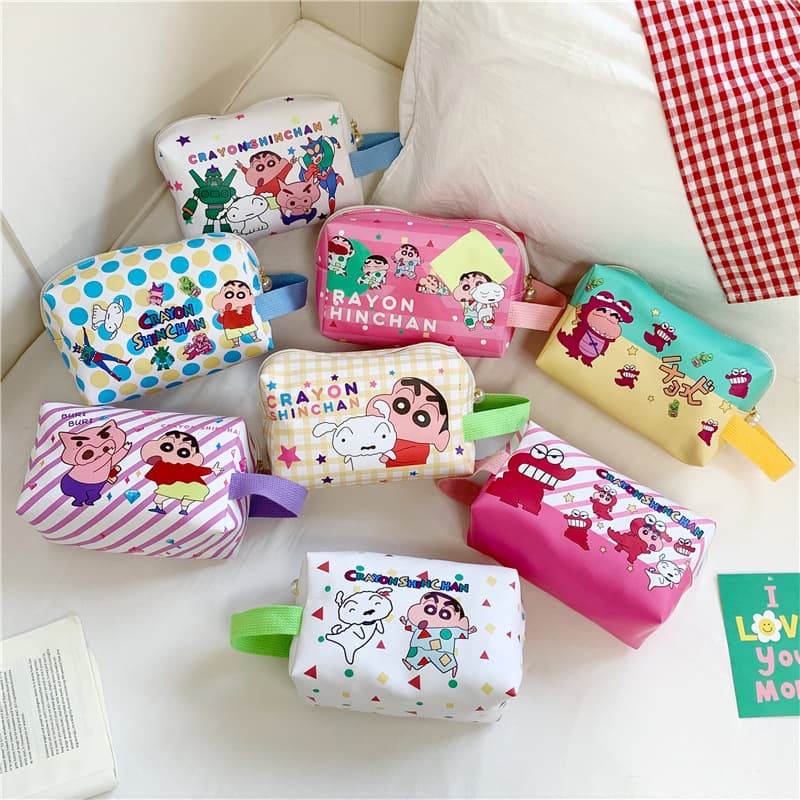 Cute cartoon print color matching pencil bag handbag portable commuting cosmetic bag large capacity stationery bag
