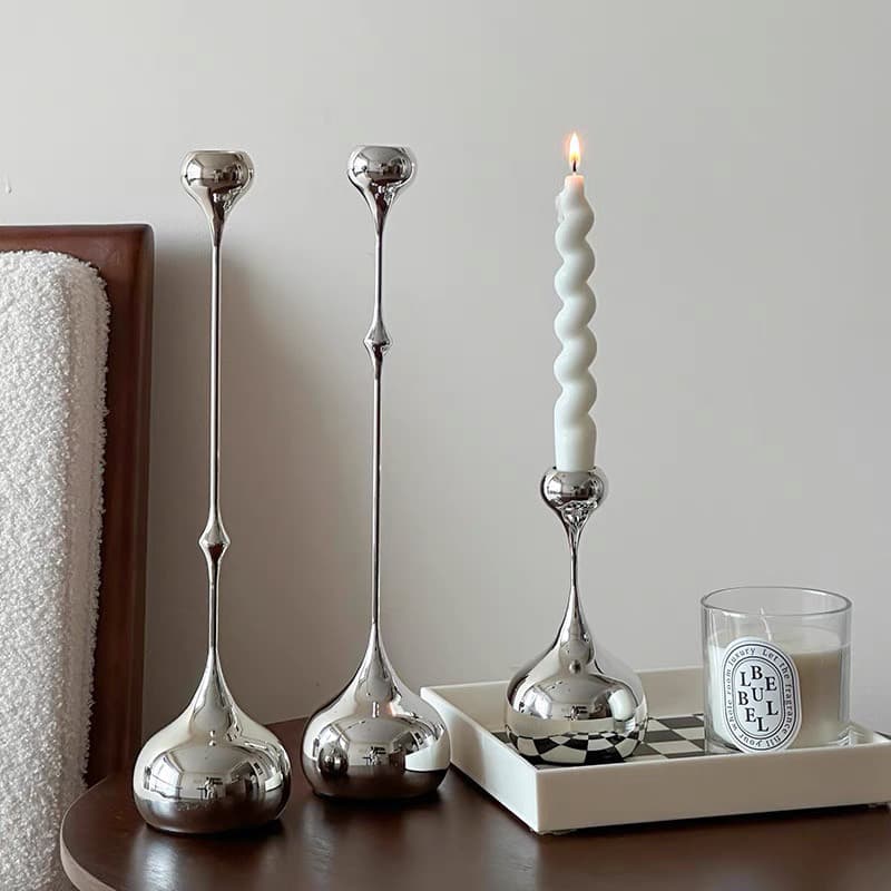 Cross-border European Light Luxury Metal Silver Drop Candle Holder Showroom Decoration Home Living Room Dining Table Decoration