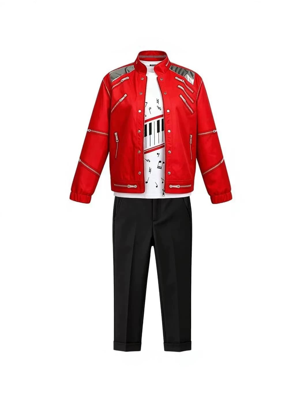 Superstar Michael Jackson Stage Performance Costume Cosplay Red Leather Jacket Role-Playing Cos Outfit