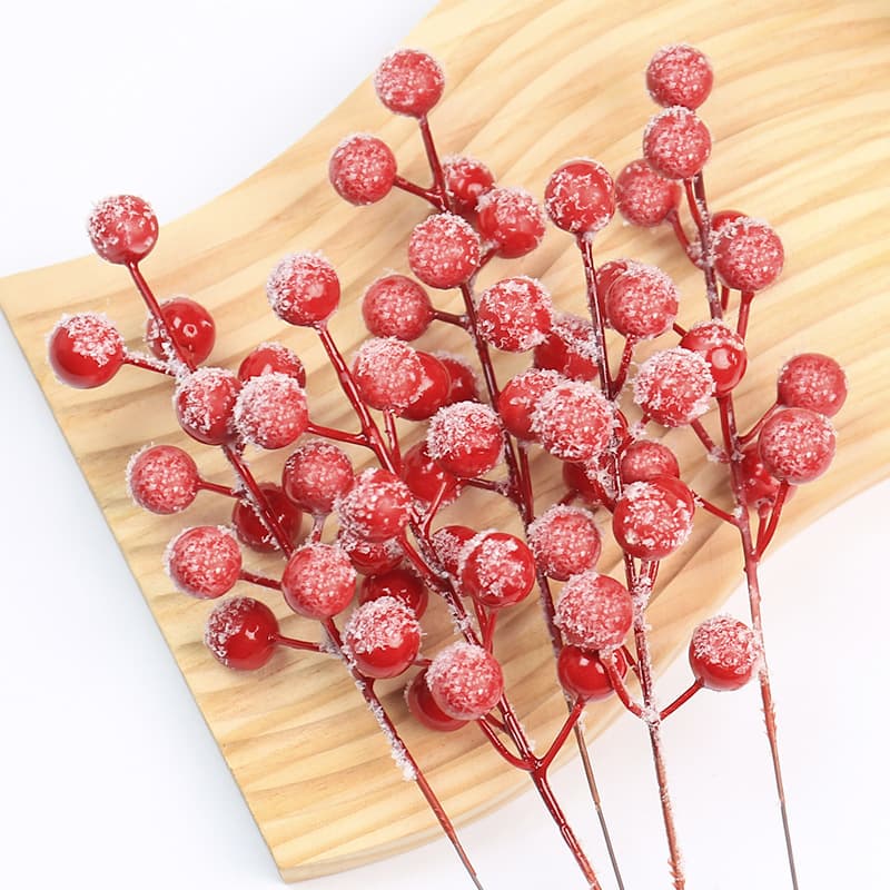 12-head single-fork hanging frosty red fruit simulation red fruit fork acacia beans lucky fruit small red fruit New Year flower gift accessory