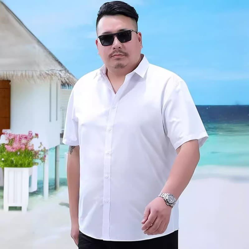 Men's plus size Short-sleeved Shirt Spring and Summer Fat Guy Plus Size Loose Business Wear Tooling White Business Shirt Trendy