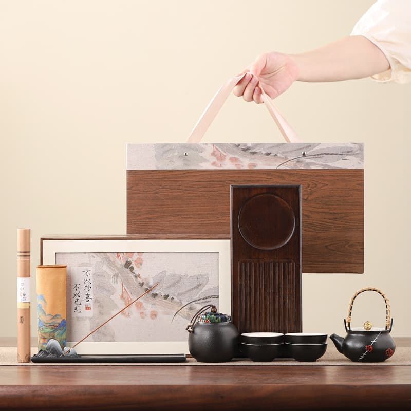 Chinese Black Pot with Hoop Handle Creative Retro High-end Tea Set Gift Box Mid-Autumn Festival Teacher's Day Business Souvenir