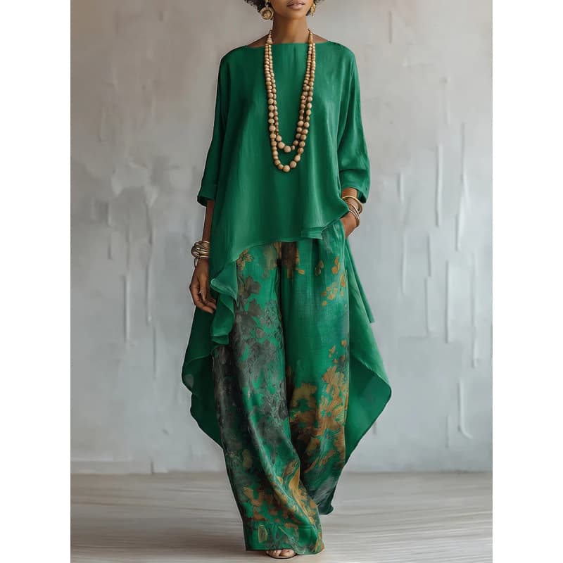 2026 In Stock Amazon Cross-border EU/US Independent Site Solid Color Top Wide-Leg Pants Set Women's Casual Two-Piece Set