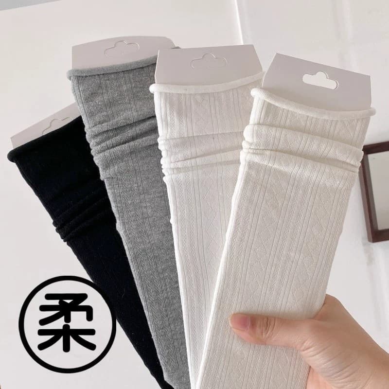 Women's Socks, Four-Season Rolled Edge Diamond Mesh Mid-Calf, Miu-Style Ballet-Inspired Seamless Socks, Postpartum Socks