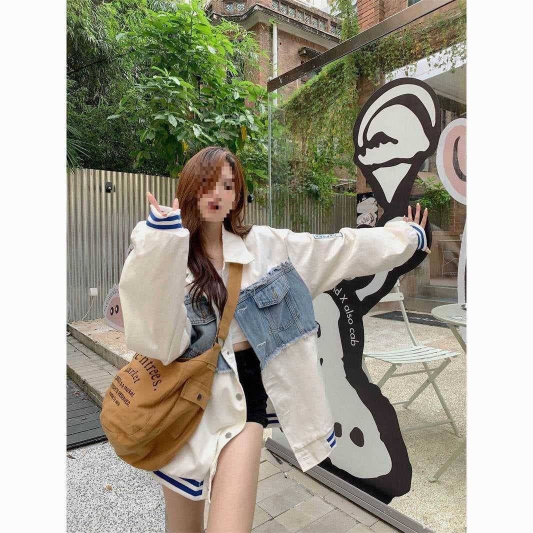 Trendy Loose Korean Style Student Versatile Outerwear for Women, Spring/Autumn American Retro Patchwork Baseball Jacket New Arrival