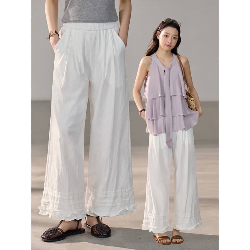 【Yuebai Nanfeng】Geming Elastic Waist Hollow Straight Leg Pants Guangzhou Thirteen Hongs Lace Casual Pants AG241