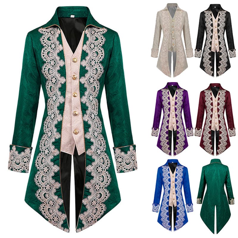 2025 New Men's Mid-Length Punk Medieval Costume Jacket Gothic Victorian Era Frock