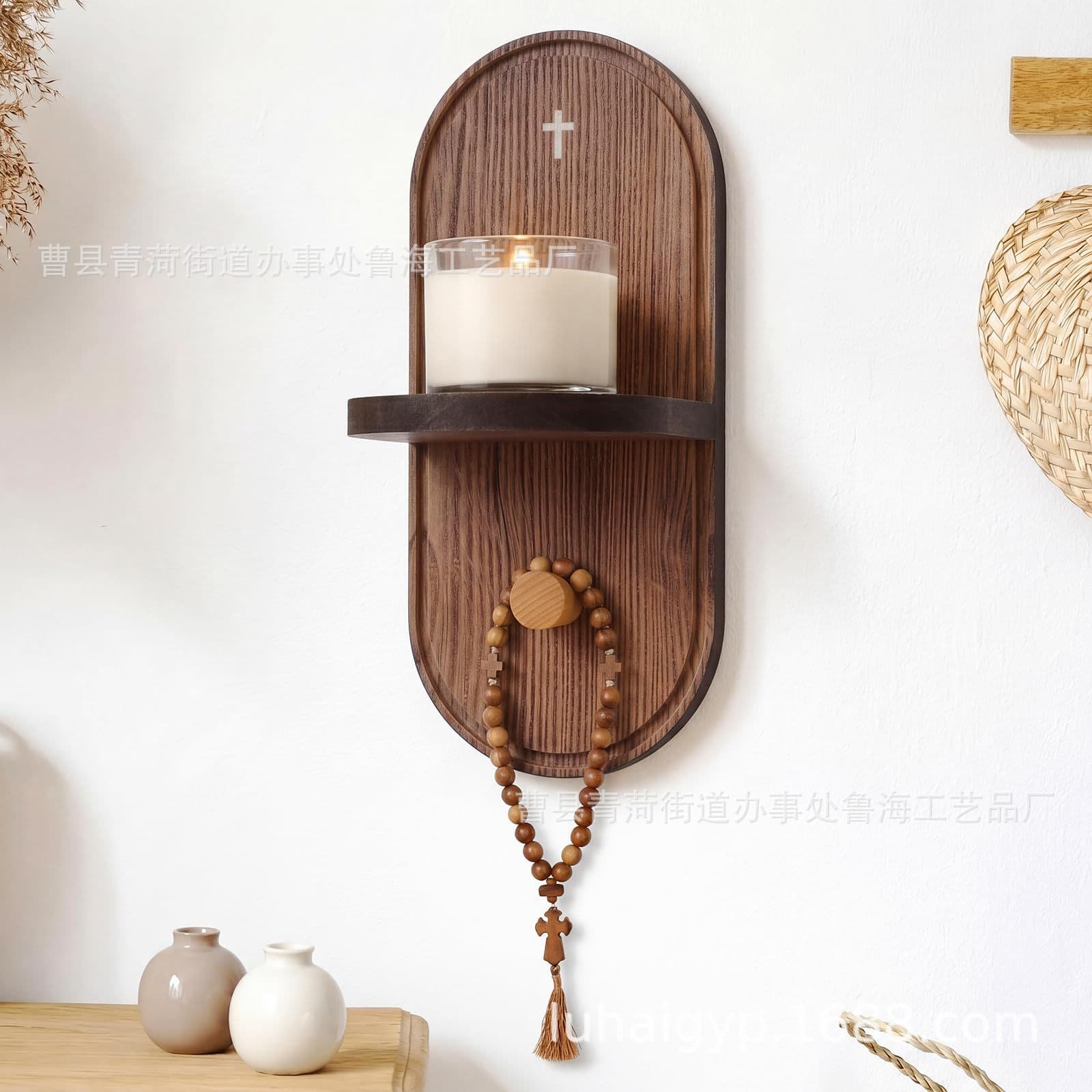 Wall-mounted wooden candle holder solid wood wall-mounted rosary holder wooden rosary holder decorative candle holder base