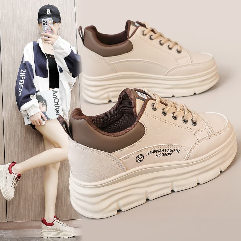W3676 new white sneakers 2024 summer/fall built-in platform student durable casual versatile breathable flats