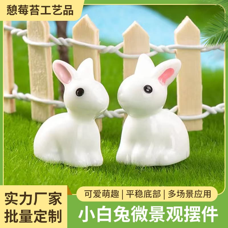 Cute White Bunny Car Ornament Resin Craft DIY Mini Desktop Decoration Micro Landscape Decor