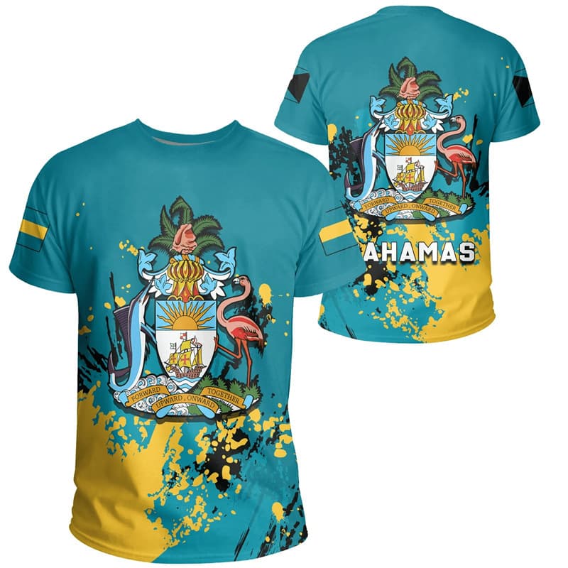 Bahamas Coat of Arms 3D Digital Print Cross-Border New Men's Casual T-Shirt Factory Direct Export Source