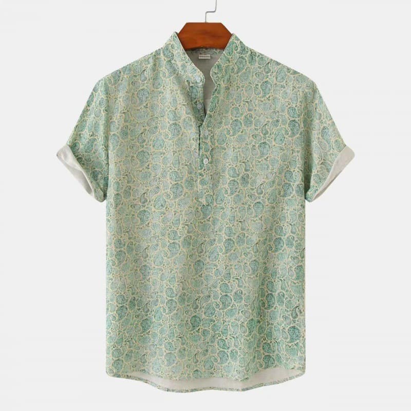 European and American size flower pattern short-sleeved shirt cross-border printed shirt men's summer camouflage summer beach new foreign trade spot