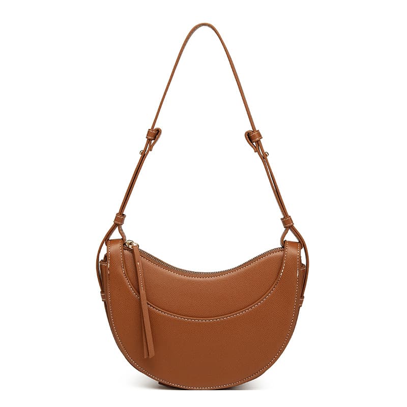 Trendy Crescent Moon Bag Slant Cross Half Circle Saddle Bag Fashionable Litchi Pattern Commuter Bag Stylish Shoulder Bag