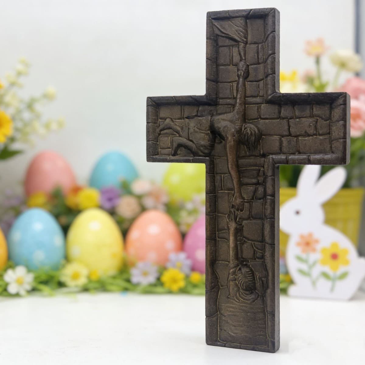 Cross-border New Creative Solid Wood Carved Easter Cross Home Decorative Ornament Wooden Craft