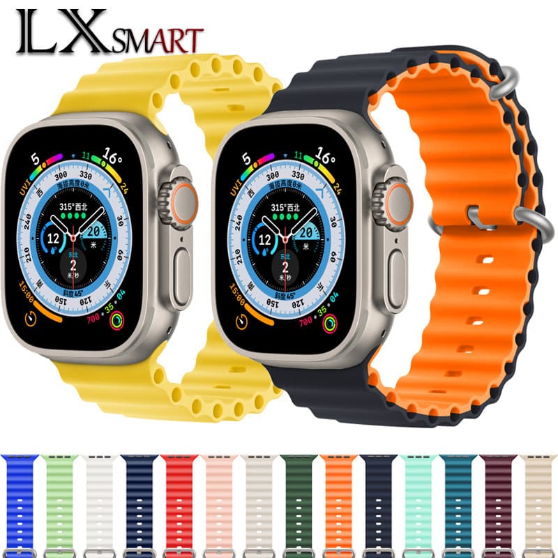 Compatible Apple Ocean Silicone Strap for Apple Watch 9 Ultra 1/2 Official Same Style Double Buckle Silicone Band