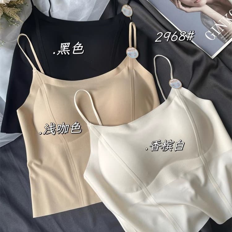 Camisole fixed with breast pads beautiful back bra seamless inner wear top ice silk women's underwear all-in-one women's underwear