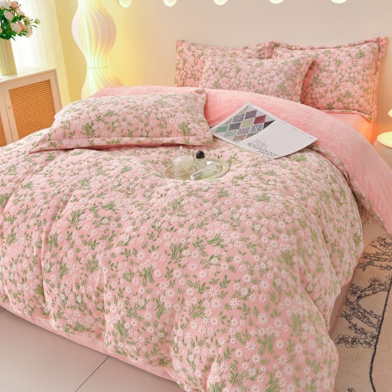 9-catty plush thickened milk fleece coral fleece four-piece set, double-sided flannel duvet cover, golden mink fleece bedding factory