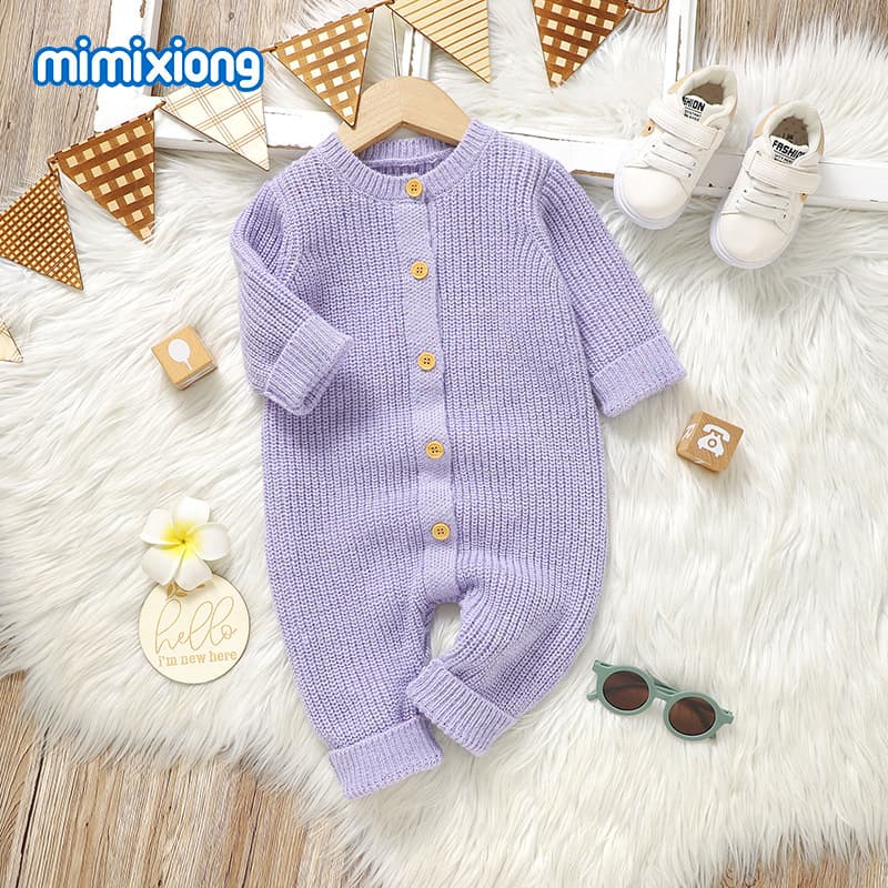 Baby Romper Long Sleeve Solid Color Crawling Suit Spring Autumn Newborn Infant Bodysuit