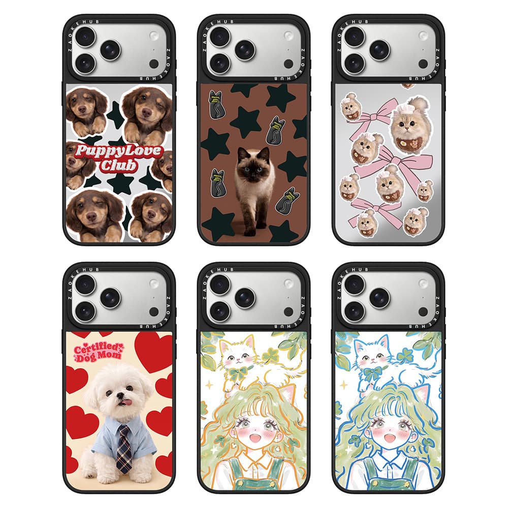 Cute Pet Healing Dog Cat Anime Girl iPhone 17 Pro Max Apple 16 Mirror 15 Phone Case 14
