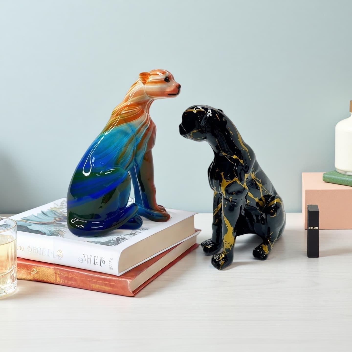 Cross-border Hot Sale Leopard Figurine Simulated Animal Resin Craft Golden Leopard TV Cabinet Entryway Office Decoration