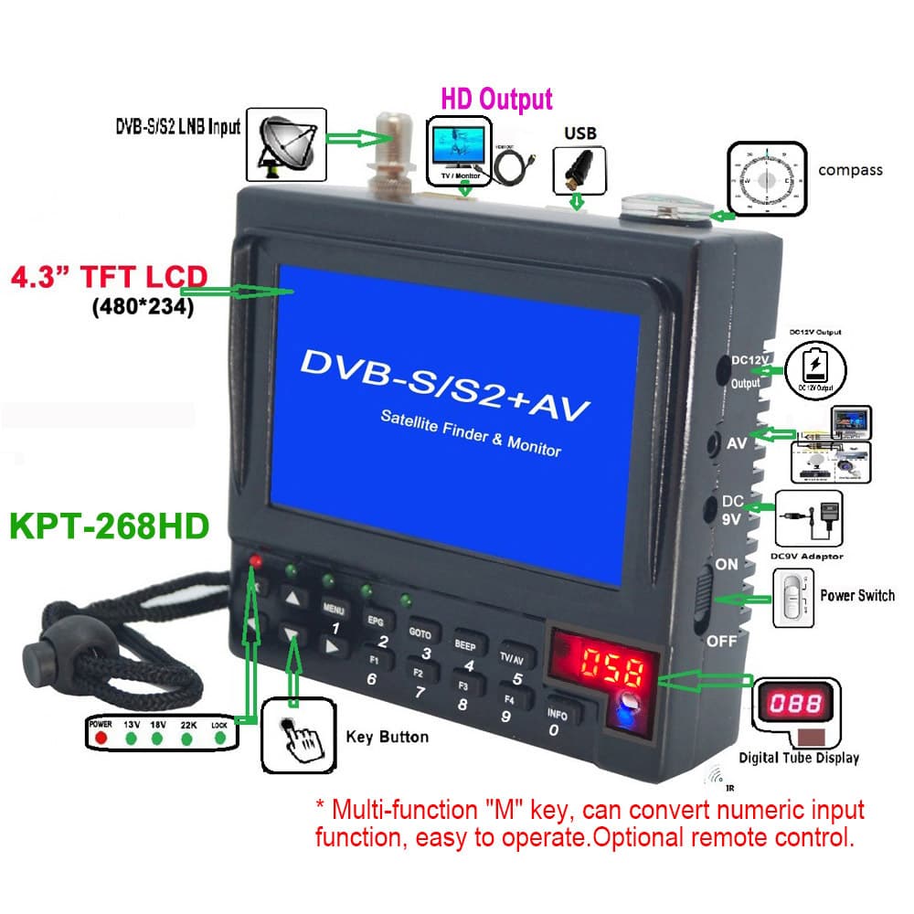H.265 Satellite Finder Meter Digital DVB-S/S2 kPT-268HD