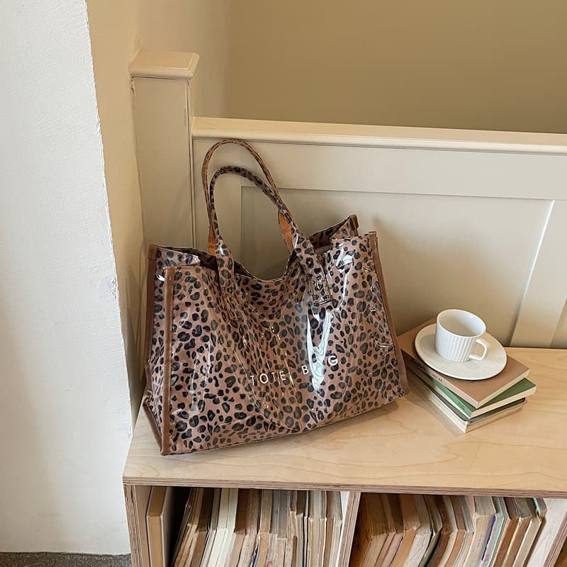 Cross-Border Handbags European and American Fashion Leopard Print Tote Bag Trendy Versatile PVC Shoulder Bag Transparent Underarm Bag
