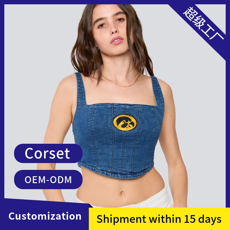Amazon Export Summer Denim Corset Vest Short Backless Crop Top Denim Tank Top