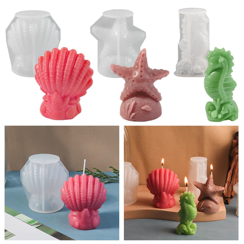 Baijia DIY Starfish Shell Seahorse Silicone Mold Handmade Aromatherapy Candle Mold Decorative Ornament Plaster Mold