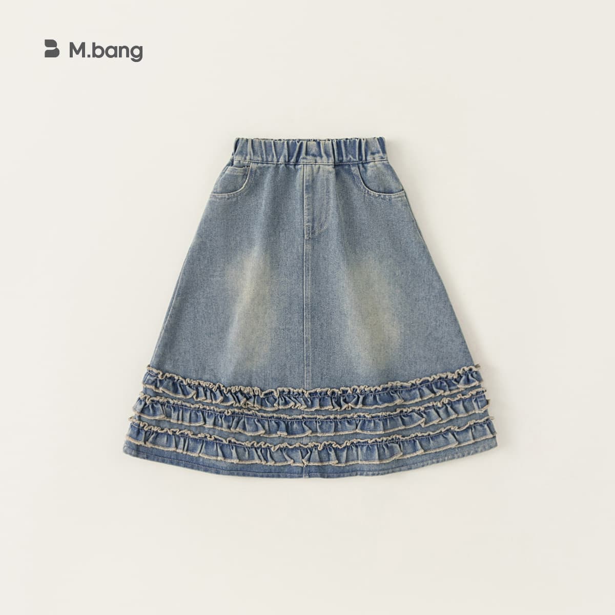 Bangxuan 2025 Autumn New Style Girls' Midi Skirt with Ruffled Trim, Long Skirt, Children's Dress, Girls' Denim Skirt