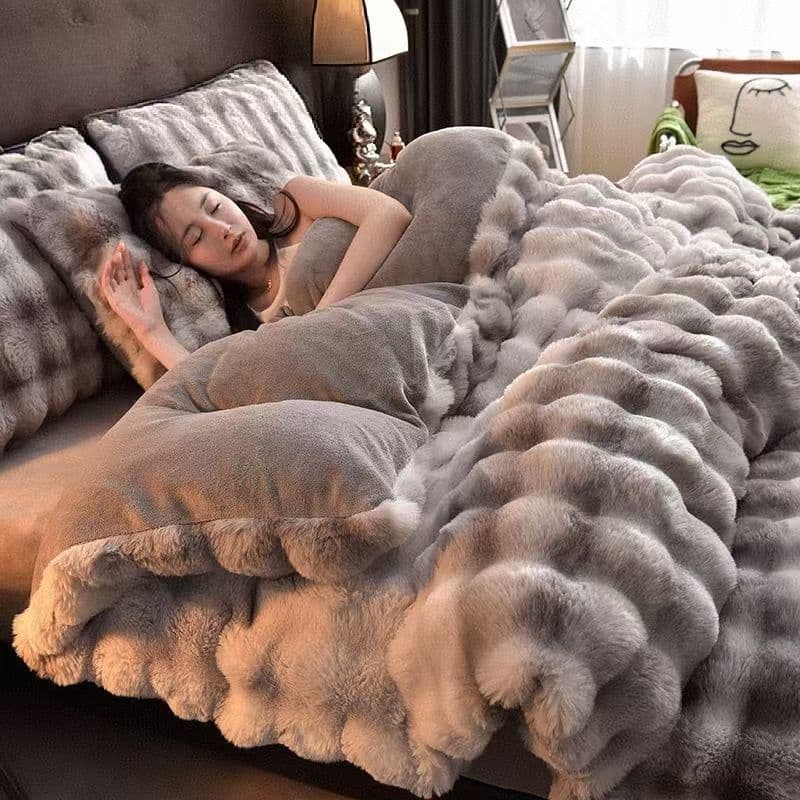 Tuscan Rabbit Velvet 4-Piece Set Winter Thick Warm Milk Velvet Bed Sheet Quilt Cover Set Dormitory Single 3-Piece Set