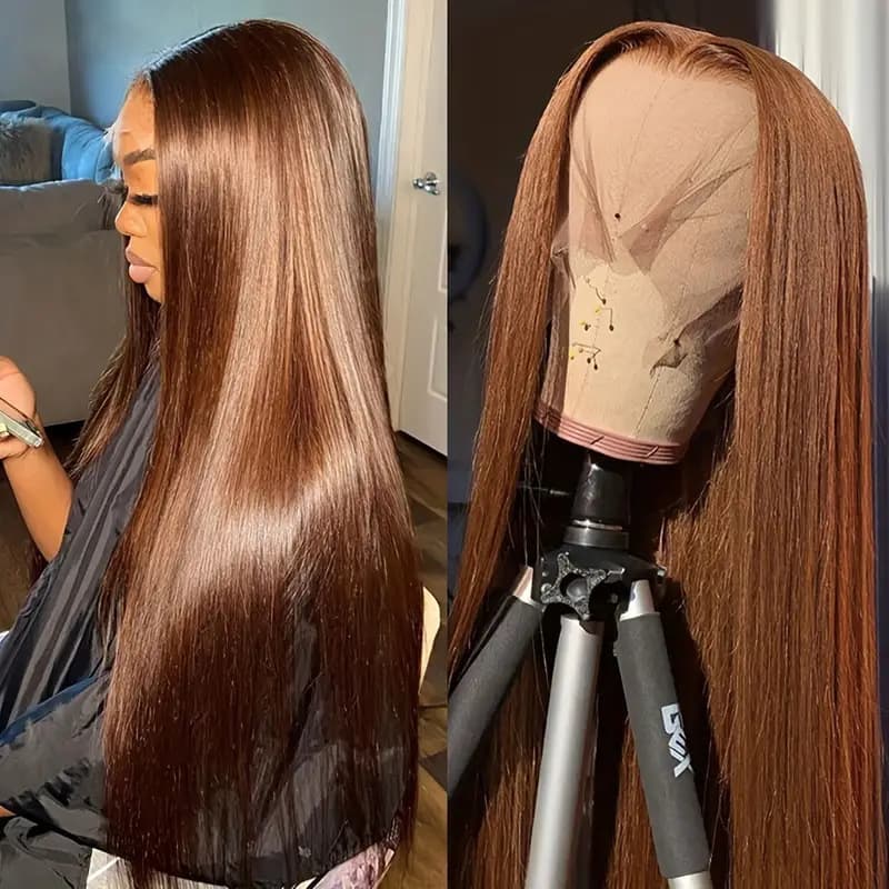 Front Lace Chemical Fiber Hair European and American Wig African Chocolate Human Hair Female Long Straight Hair Wig