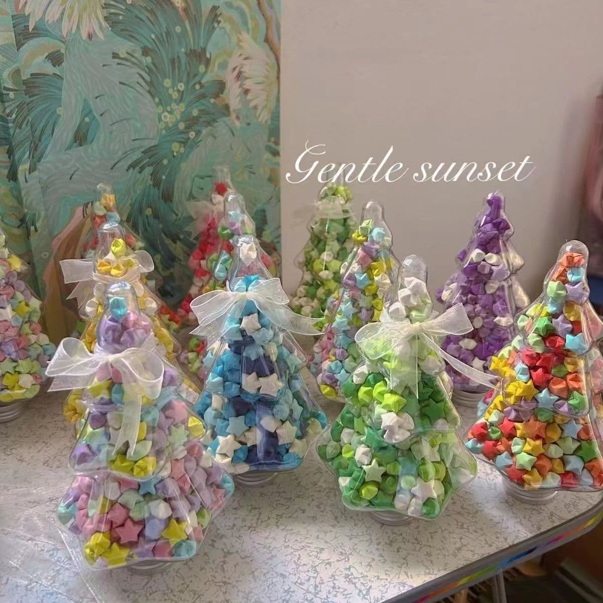 Christmas tree, wishing star bottle, gradient origami star lucky star jar, popular on Xiaohongshu (Little Red Book) - Christmas gift.