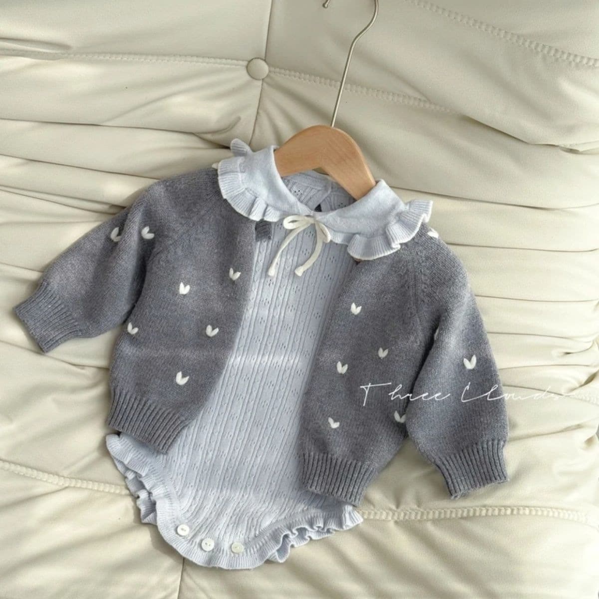 Baby Girl Spring Autumn Set New Infant Ruffle Knit Dot Dot Cute Princess Bodysuit Romper Jacket