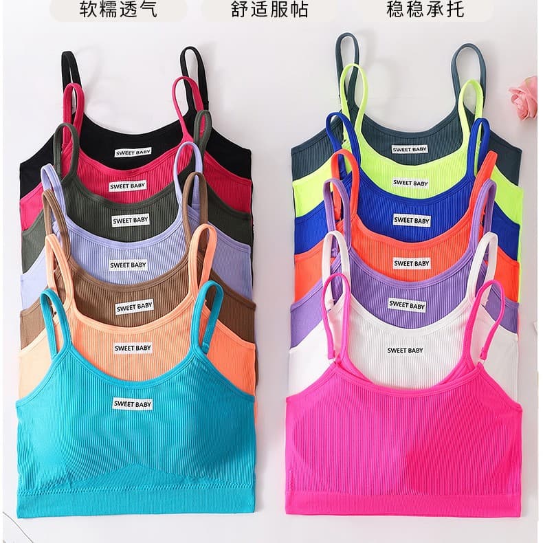 High-Stretch Ribbed Cotton Thin Straps Beautiful Back Sports Bra Set Comfortable Clothing Push-Up Anti-Nipple Show Lifting Butt