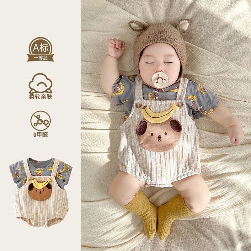 Baby Summer Thin Clothing, Cute Baby Jumpsuit, Stylish Infant Romper, Short-Sleeved Crawling Suit, Two Pieces