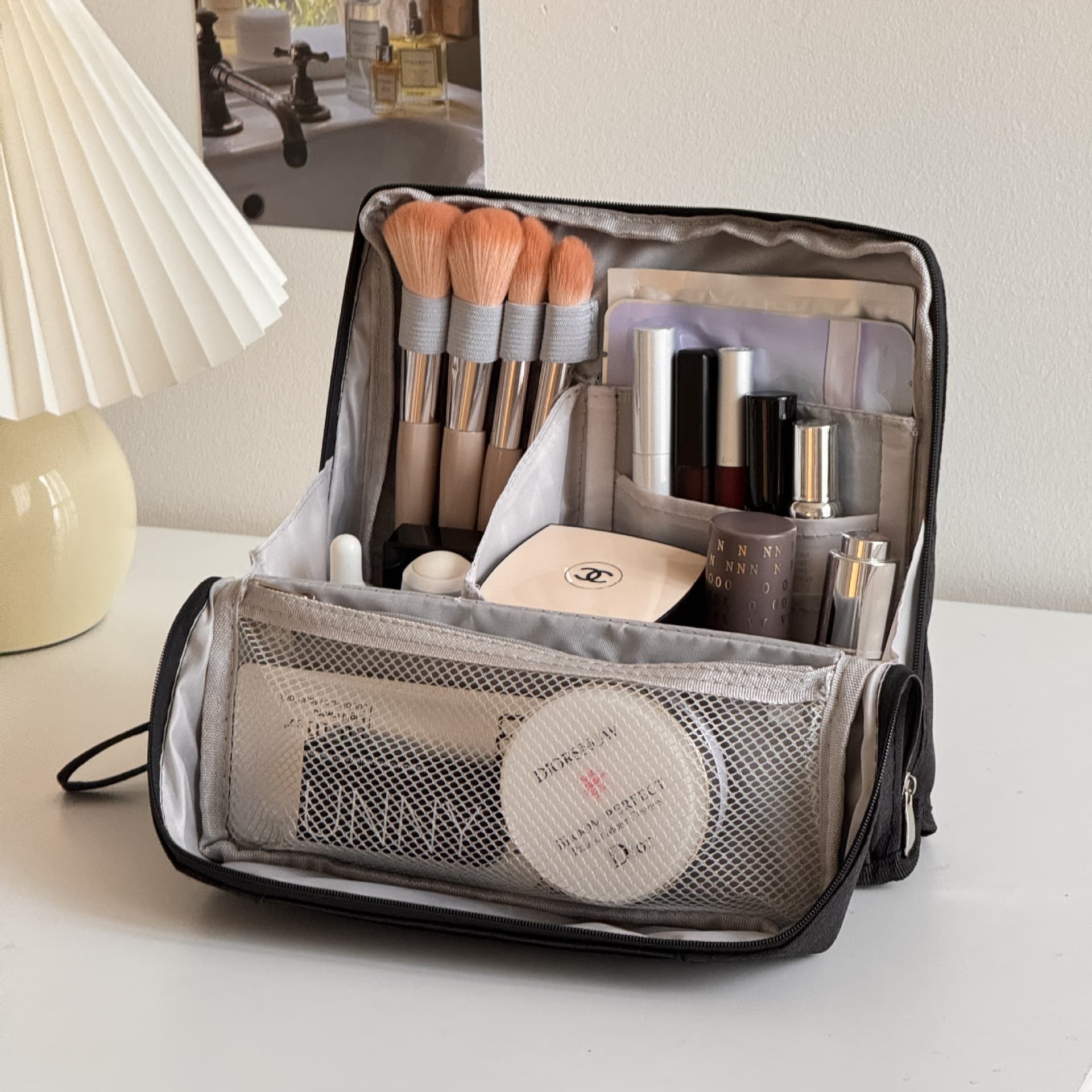 New Travel Trolley Cosmetic Bag, Standing Waterproof Toiletry Bag, Portable High-End Makeup Brush Storage Bag