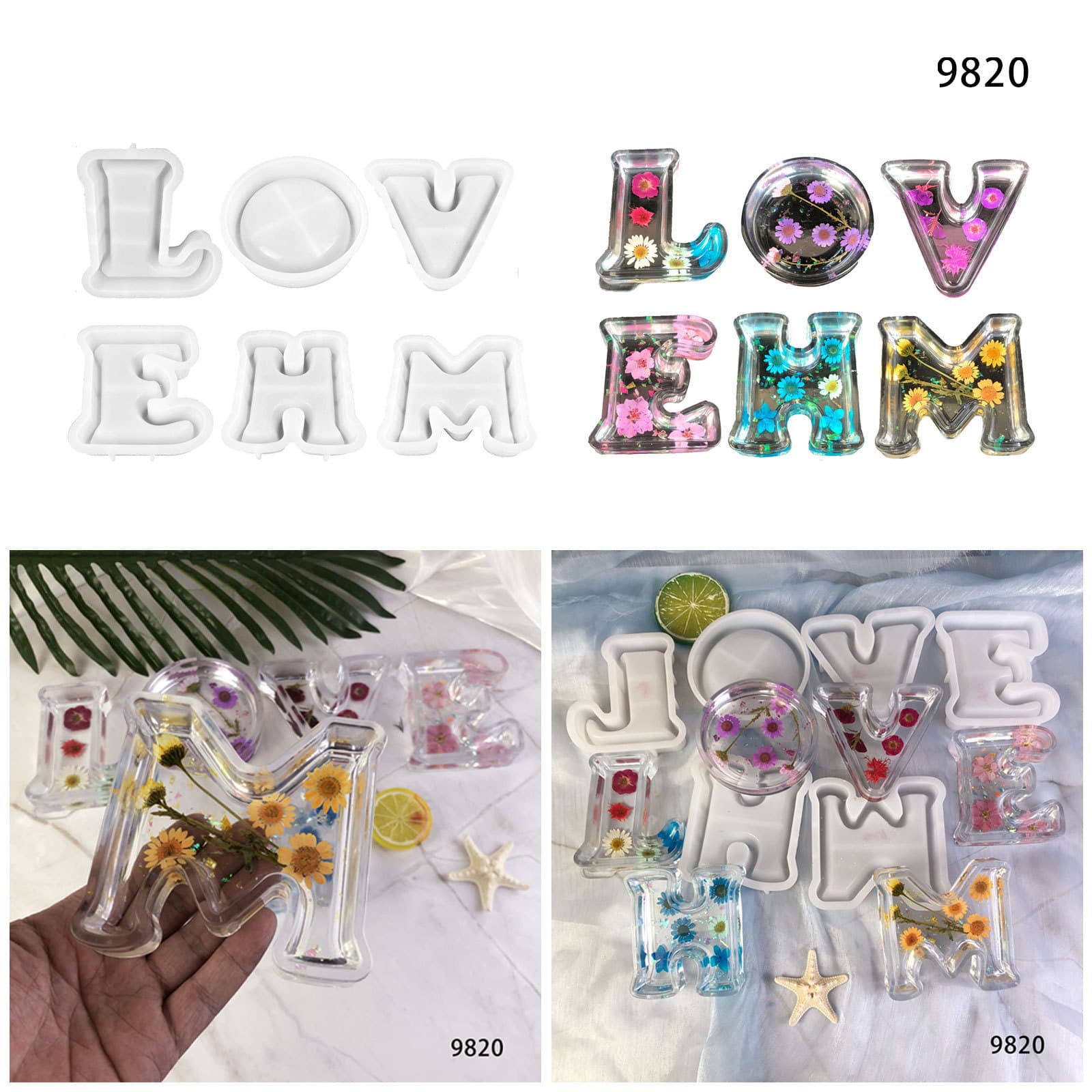 Letter LOVE Combination Storage Tray Crystal Resin Mold HOME Storage Tray Silicone Mold