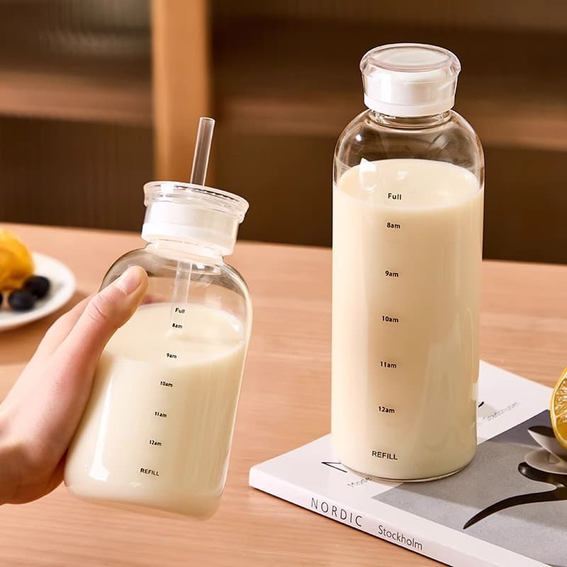 Soy Milk Cup, Household Milk Bottle, Microwave-Safe, Portable, Takeaway Juice Cup, Breakfast Cup, Graduated Glass Water Cup