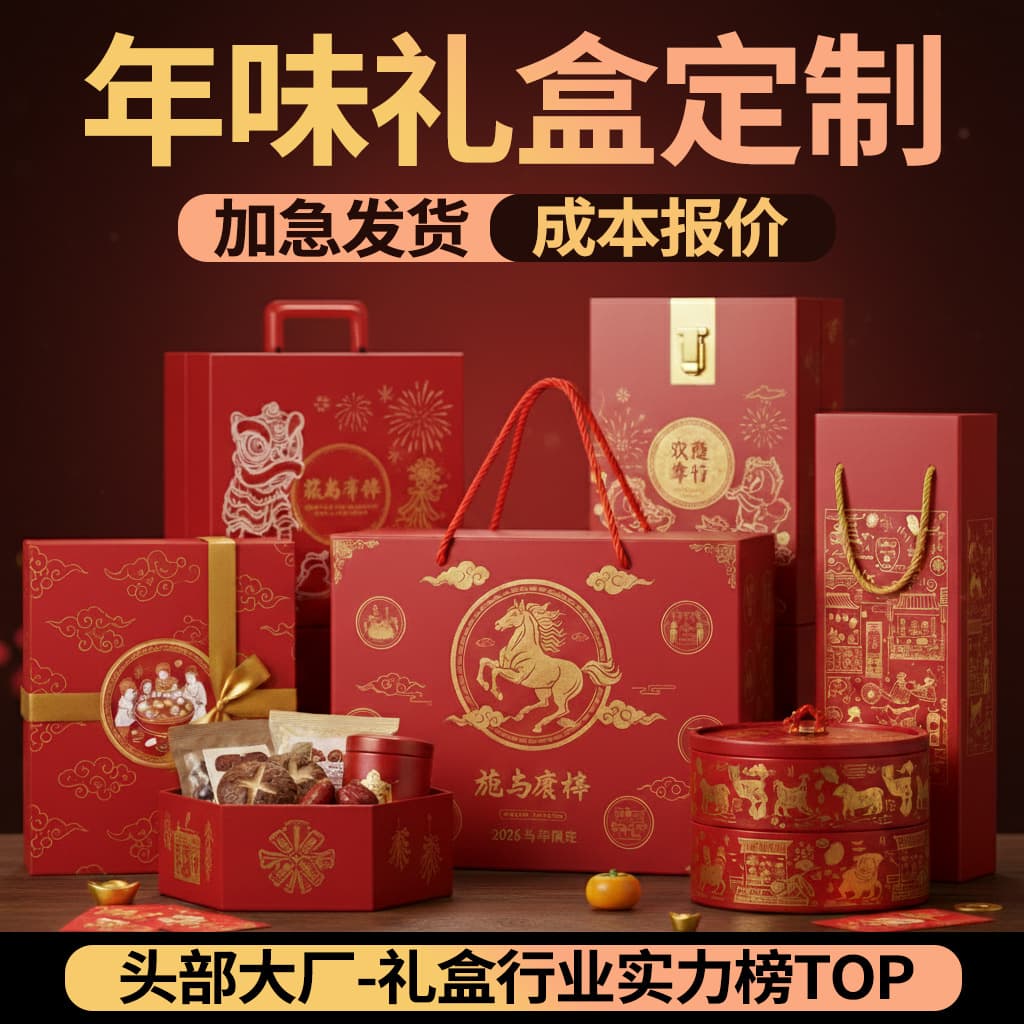2026 Year of the Horse Spring Festival Gift Box Customization - Handheld Gift Box with Spring Couplets, Red Envelopes, Calendar, and Packaging Box for New Year Goods
