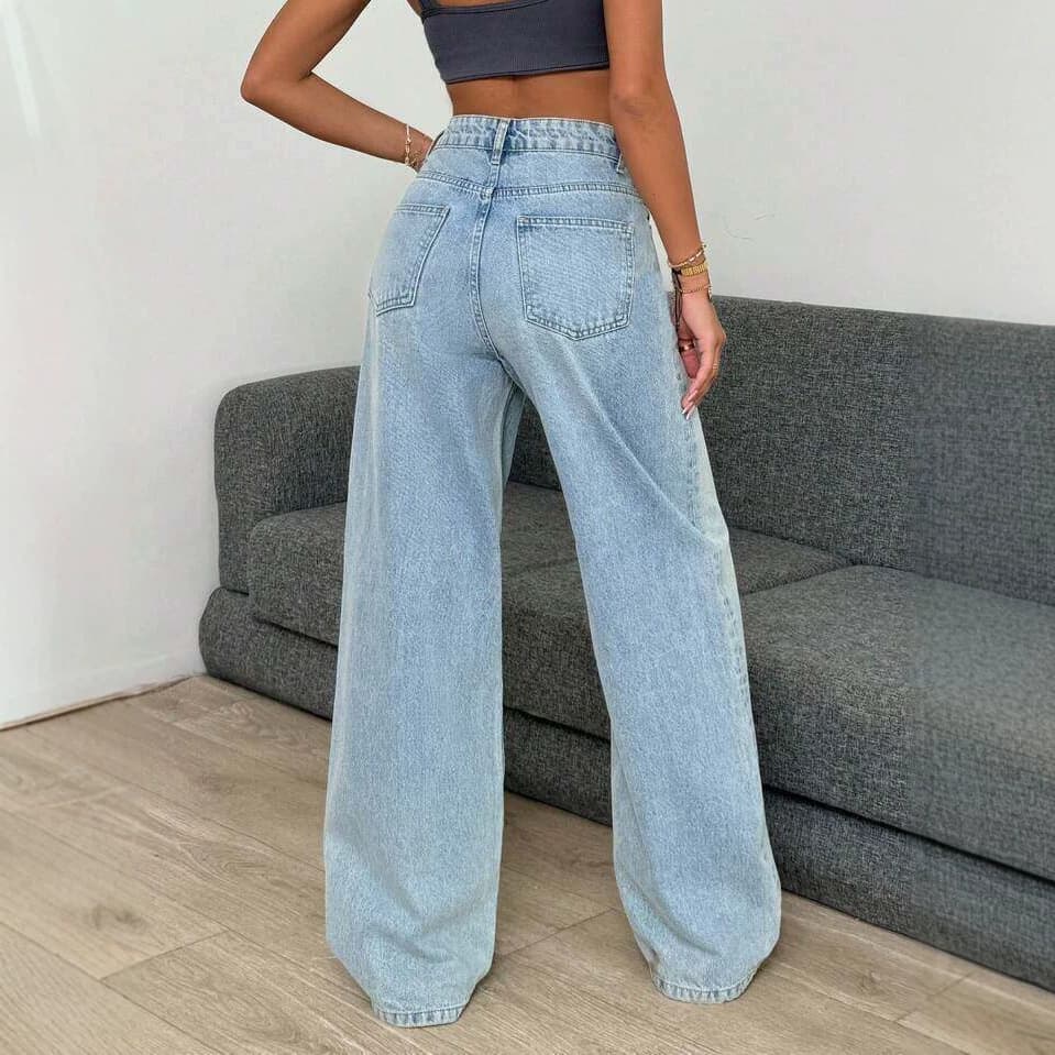 American Retro High-Street Washed Distressed Jeans for Women Summer High-Waist Loose Slimming Trendy Versatile Straight-Leg Pants