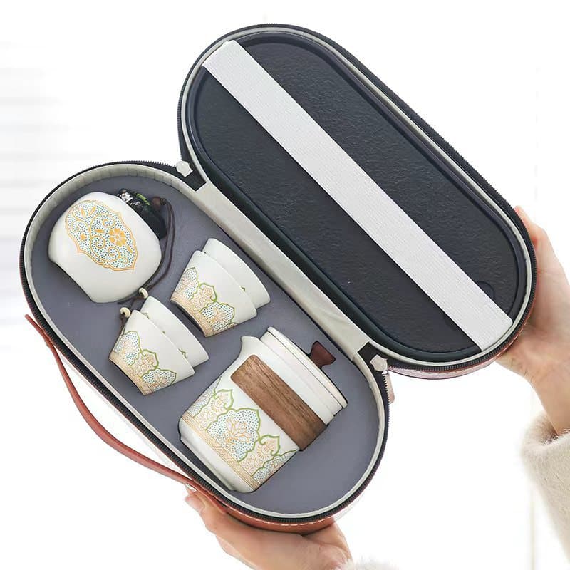 Clearance Sale Ceramic Travel Tea Set Complete Kung Fu Tea Set Ru Kiln Matte Celadon Ice Crackle Glaze Gift Porcelain