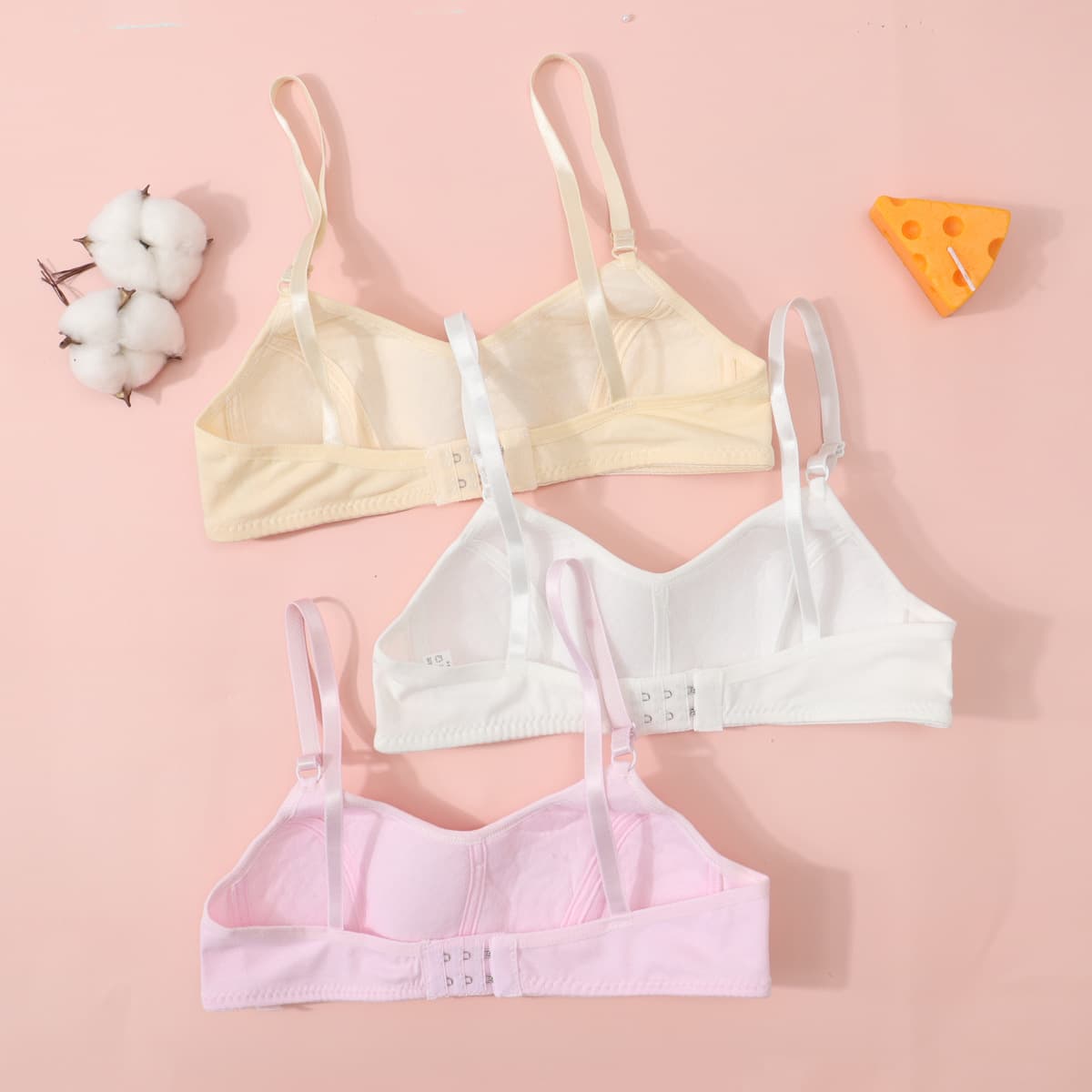 High School Girls' Bra, Thin Fixed-Cup Bra for Three Stages of Adolescent Development, Teenagers