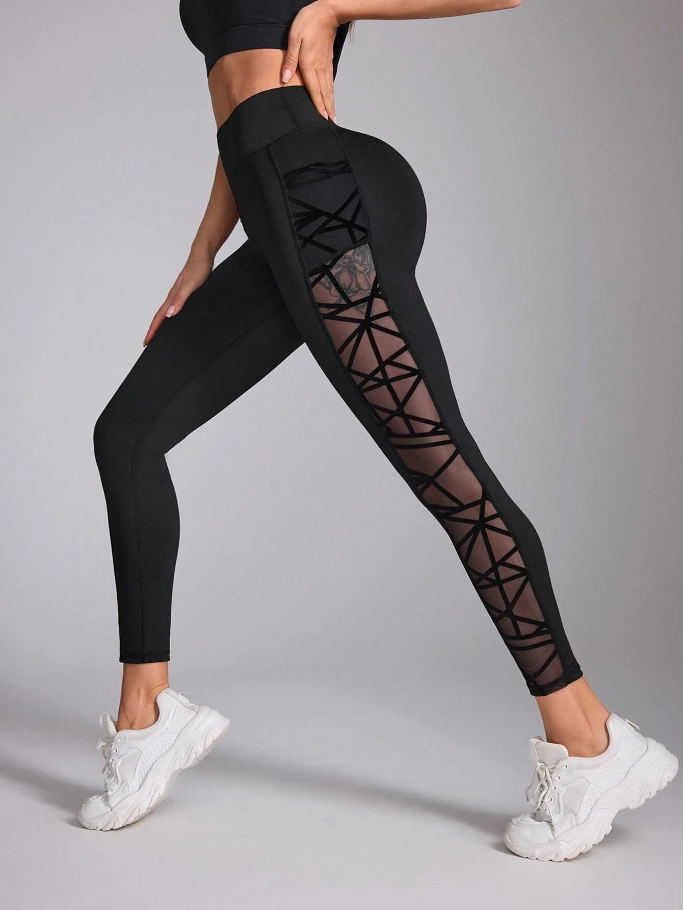 Cross-Border Waist Contrast Stitching Running Pants Tummy Control Yoga Wear Fitness Nude Feel Tight Base Layer Leggings